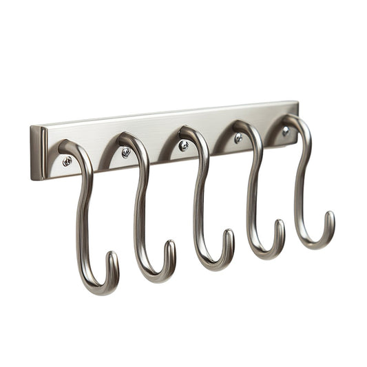 Rymok Over the Door Hook Organizer - Heavy Duty Metal Hanging Rack for Coats, Hats & Bags - Anti-Scratch Padded Back - Fits Standard Doors - Brushed Nickel